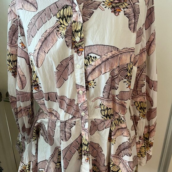 Desmond & Dempsey x H&M White Banana Print Balloon Sleeve Dress  Size Small - Picture 5 of 8